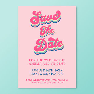 Retro Groovy Pink Typography Wedding Save The Date