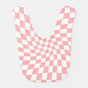 Retro Groovy Pink White Check Checks Checkered  Baby Bib