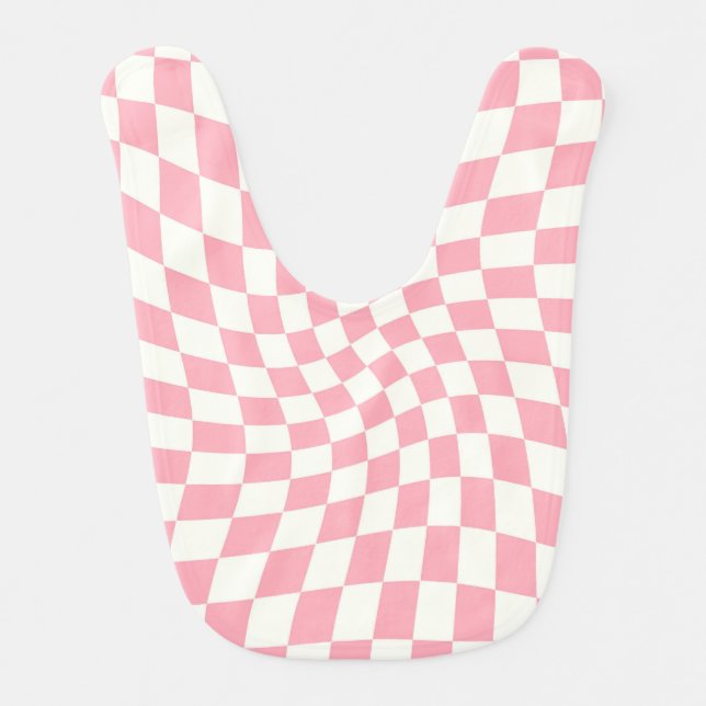 Retro Groovy Pink White Check Checks Checkered  Baby Bib (Front)
