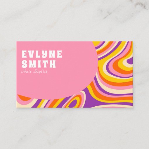 Retro Groovy Pink White QR Code 70s Psychedelic Business Card | Zazzle