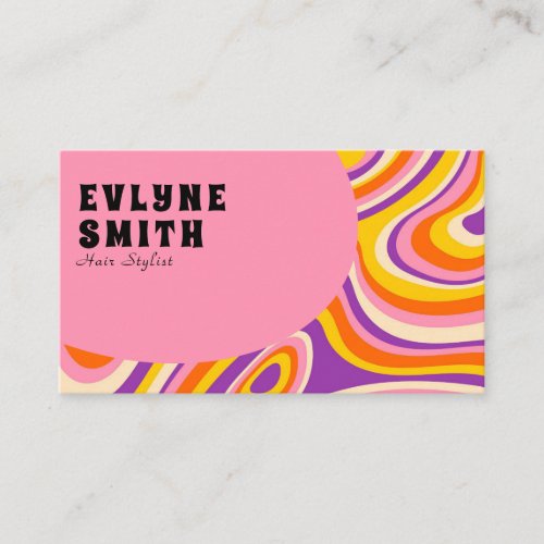 Retro Groovy Pink Yellow QR Code 70s Psychedelic Business Card