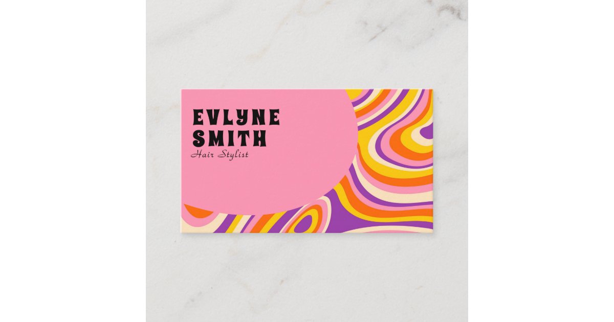Retro Groovy Pink Yellow QR Code 70s Psychedelic Business Card | Zazzle