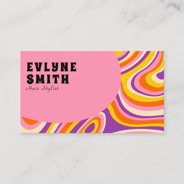 Retro Groovy Pink Yellow QR Code 70s Psychedelic Business Card (Front)