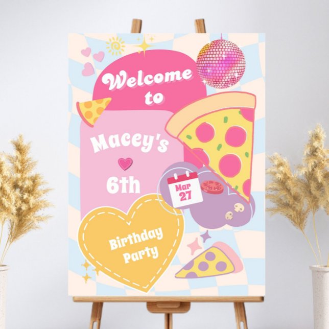 Retro Groovy Pizza Party Welcome Sign (pizza birthday welcome sign, pizza party welcome sign, retro birthday welcome sign, groovy birthday )