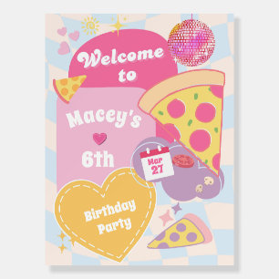 Retro Groovy Pizza Party Welcome Sign