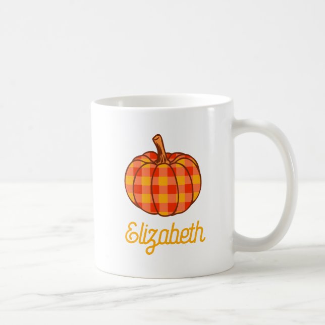 Retro Groovy Plaid Pumpkin Checkered Thanksgiving Coffee Mug (Right)