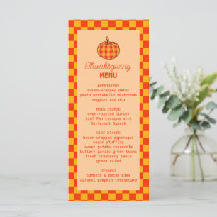 Retro Groovy Plaid Pumpkin Checkered Thanksgiving Menu