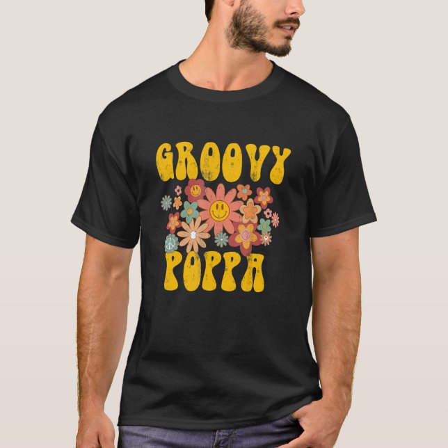 Retro Groovy Poppa Matching Family 1st Birthday Pa T-Shirt (Front)