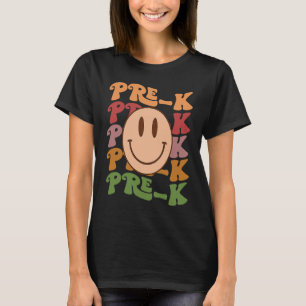Retro Groovy Pre K Cute Smile Face Back To School T-Shirt