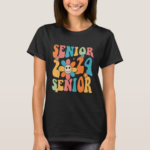 Retro Groovy Proud Mom Senior 2024 Hippie Floral G T_Shirt