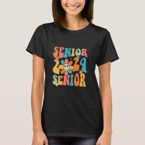Retro Groovy Proud Mom Senior 2024 Hippie Floral G T_Shirt