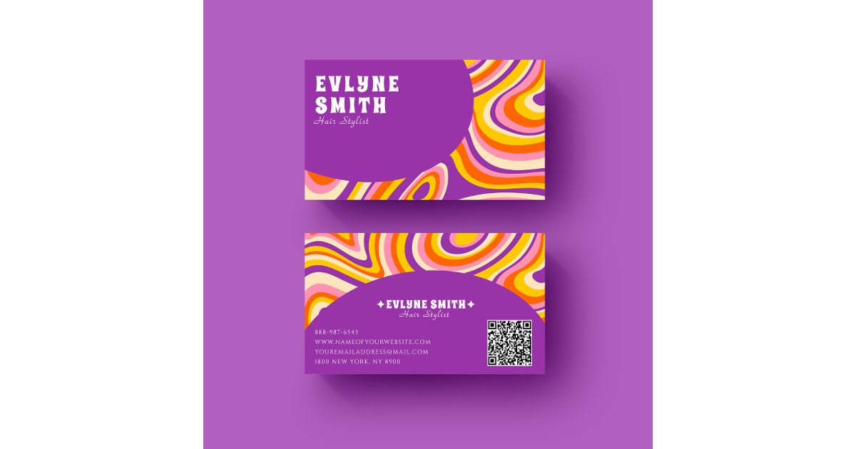 Retro Groovy Purple QR Code 70s Psychedelic Unique Business Card | Zazzle