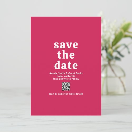 Retro Groovy QR Code Viva Magenta Pink Wedding Save The Date