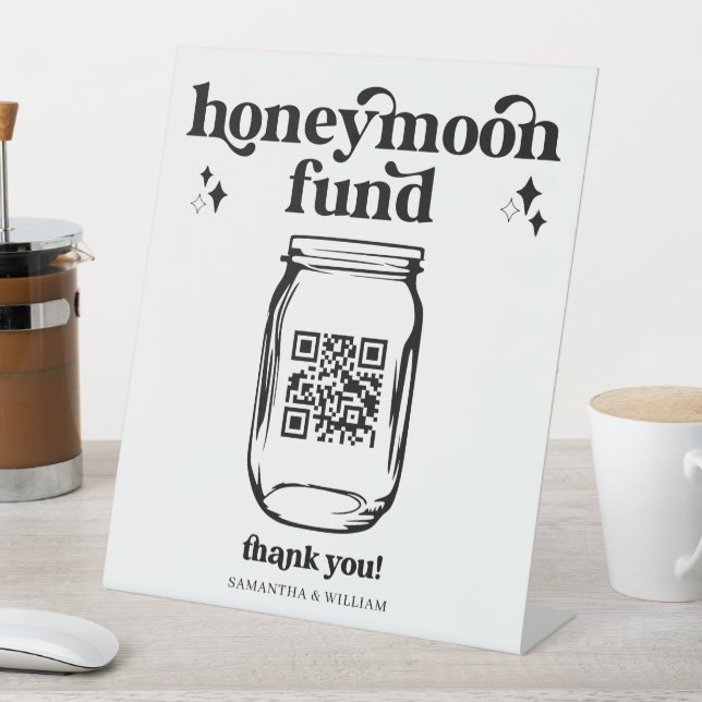 Retro Groovy QR Code Wedding Honeymoon Fund Sign (In SItu)