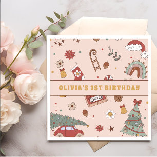 Retro Groovy Rainbow Christmas Tree Birthday Party Napkins