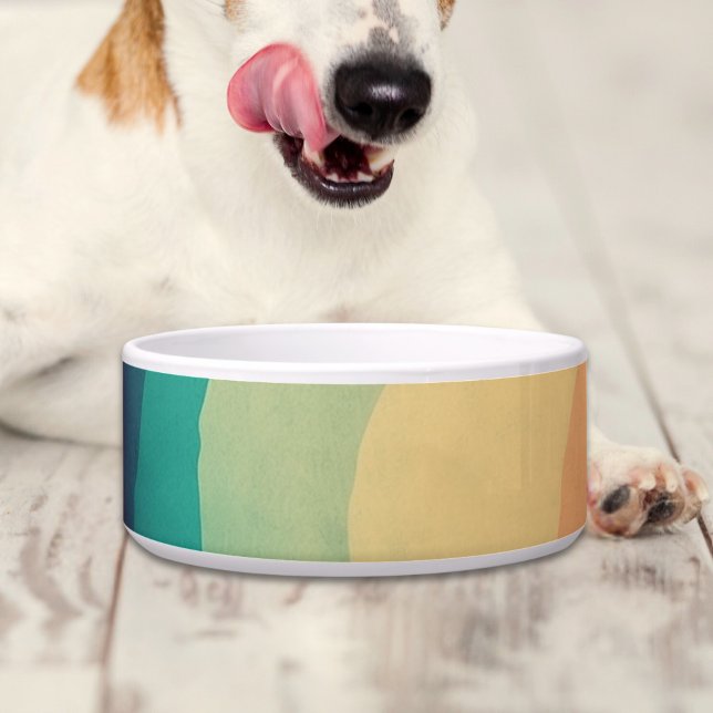 Retro Groovy Rainbow Personalized Dog Bowl (Creator Uploaded)