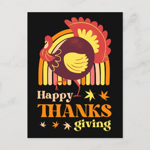 Retro Groovy Rainbow Turkey  Black Thansgiving Postcard