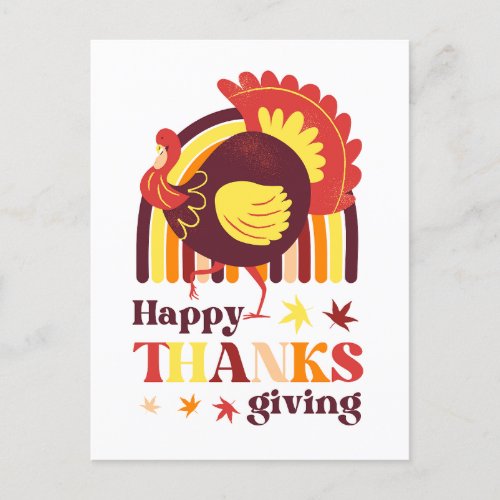 Retro Groovy Rainbow Turkey Fall Thanksgiving Postcard