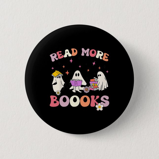 retro Groovy Read More Books Ghost Boo ghoul Fun H Button (Front)