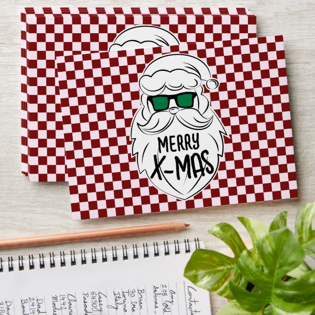 Retro Groovy Red Checkered Santa Claus Christmas Envelope (Stacked)