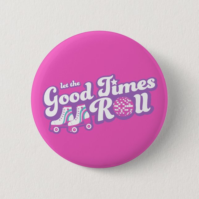 Retro Groovy Roller Disco Party Button (Front)
