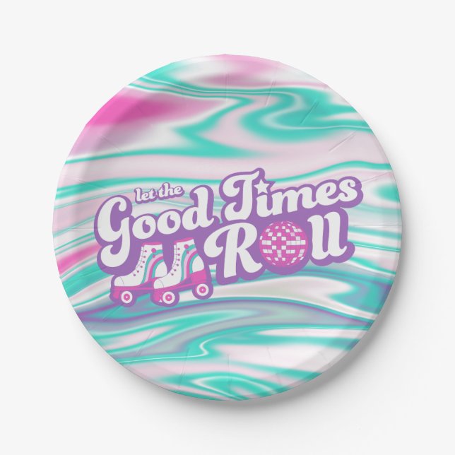 Retro Groovy Roller Disco Party Paper Plates (Front)