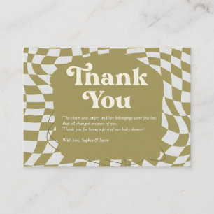Retro Groovy Sage Green Baby Shower thank you Enclosure Card