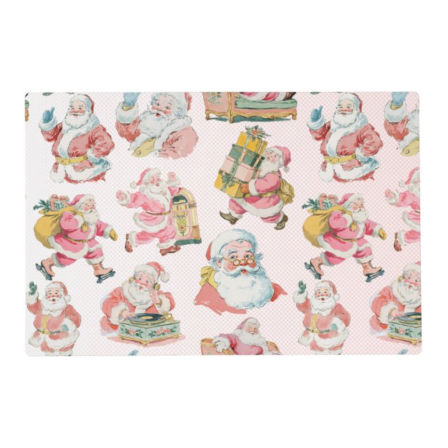 Retro Groovy Santa Claus-Pink Party Themed Placemat (Front)