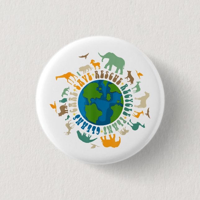 Retro Groovy Save Bees Rescue Animals Recycle Fun  Button (Front)