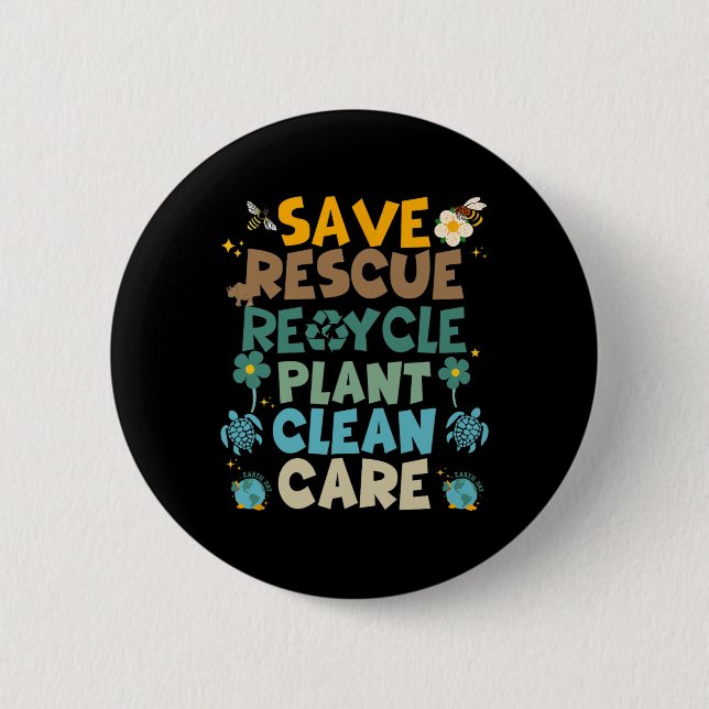 Retro Groovy Save Bees Rescue Animals Recycle Fun  Button (Front)