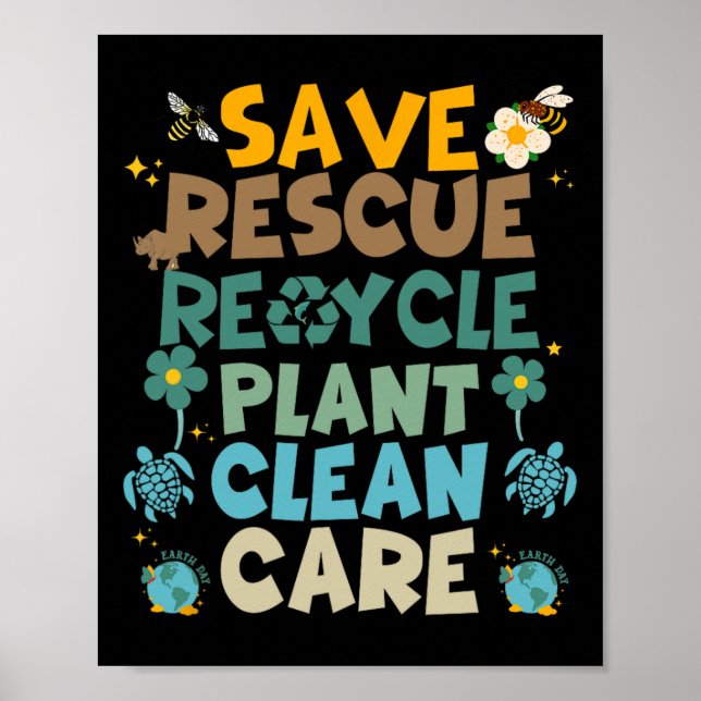 Retro Groovy Save Bees Rescue Animals Recycle Fun  Poster (Front)