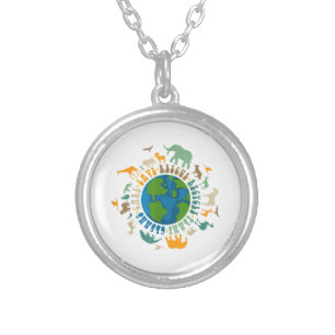 Retro Groovy Save Bees Rescue Animals Recycle Fun Silver Plated Necklace