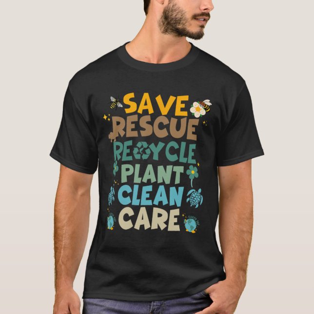 Retro Groovy Save Bees Rescue Animals Recycle Fun  T-Shirt (Front)
