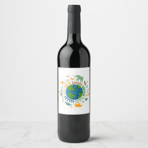 Retro Groovy Save Bees Rescue Animals Recycle Fun Wine Label