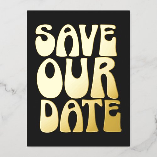 Retro Groovy Save The Date Black Gold Foil Invitation Postcard