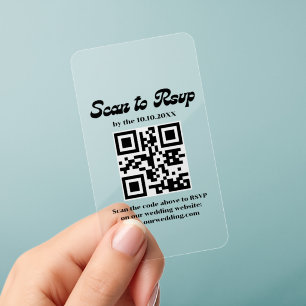 Retro Groovy Script Wedding RSVP QR Code Clear Business Cards