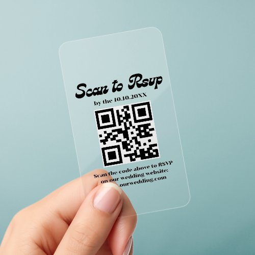 Retro Groovy Script Wedding RSVP QR Code Clear Business Cards