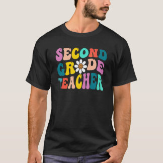 Retro Groovy Second Grade Teacher Colorful Back To T-Shirt