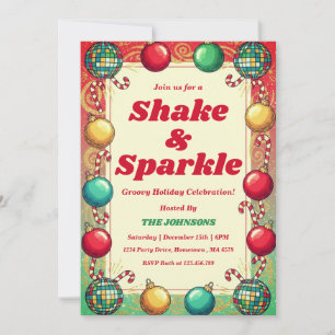 Retro Groovy Shake & Sparkle Holiday Party Invitation