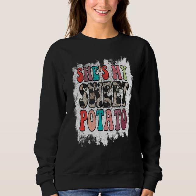 Retro Groovy Shes My Sweet Potato Cheetah Leopard  Sweatshirt (Front)