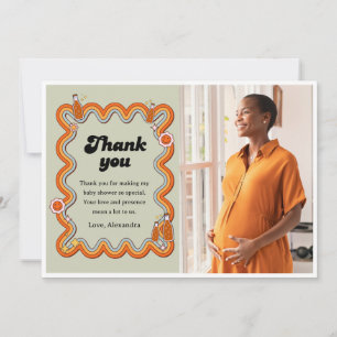 Retro Groovy Shes Ready to Pop Sage Green Thank You Card
