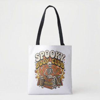 Retro Groovy Skeleton Book Lover Halloween Tote Bag