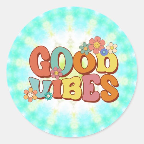Retro Groovy Smile Daisy Good Vibes Classic Round Sticker