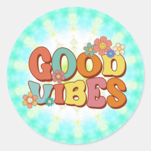 Retro Groovy Smile Daisy Good Vibes Classic Round Sticker