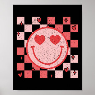 Retro Groovy Smile Face Checkered Valentine Men Wo Poster