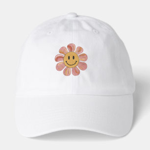 Retro Groovy Smiley Face Flower Pastel 70s Floral Hat