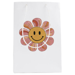 Retro Groovy Smiley Face Flower Pastel 70s Floral Medium Gift Bag