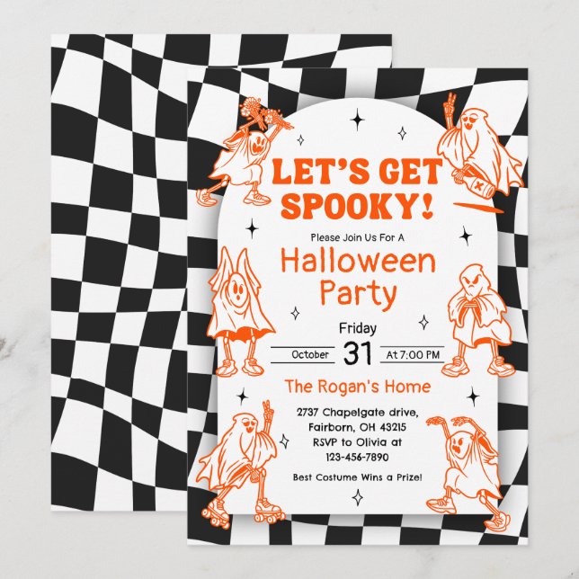 Retro Groovy Spooky Ghost Halloween Party Invitation (Front/Back)