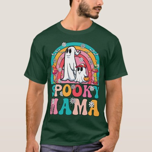 Retro Groovy Spooky Mama Floral Ghost Halloween Se T_Shirt