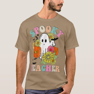 Retro Groovy Spooky Teacher Fall Floral Ghost Hall T-Shirt
